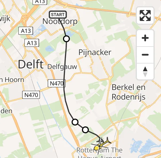 Vlucht Traumahelikopter PH-UMC van Nootdorp naar Rotterdam The Hague Airport op zaterdag 4 januari 2025 14:19