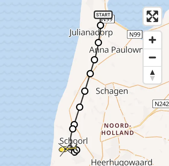 Vlucht Kustwachthelikopter PH-NCG van Vliegveld De Kooy naar Schoorl op zaterdag 4 januari 2025 16:48