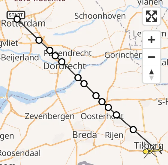 Vlucht Traumahelikopter PH-UMC van Rotterdam The Hague Airport naar Tilburg op zaterdag 4 januari 2025 20:07