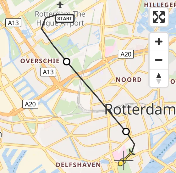 Vlucht Traumahelikopter PH-UMC van Rotterdam The Hague Airport naar Erasmus MC op zaterdag 4 januari 2025 22:29