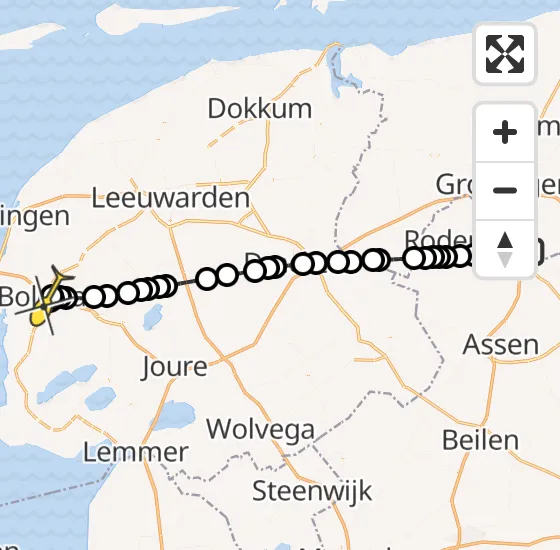 Vlucht Traumahelikopter PH-TTR van Groningen Airport Eelde naar Bolsward op zondag 5 januari 2025 4:03