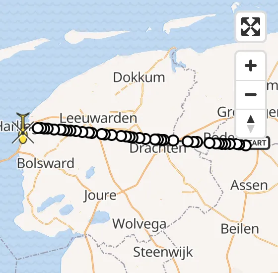 Vlucht Traumahelikopter PH-TTR van Groningen Airport Eelde naar Harlingen op zondag 5 januari 2025 9:09