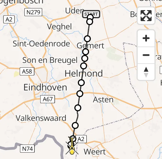 Vlucht Traumahelikopter PH-DOC van Vliegbasis Volkel naar Budel op maandag 6 januari 2025 6:07