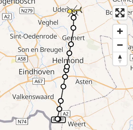 Vlucht Traumahelikopter PH-DOC van Budel naar Vliegbasis Volkel op maandag 6 januari 2025 6:41