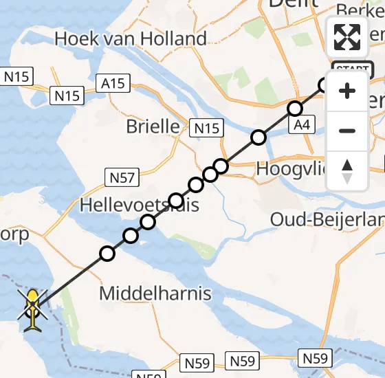 Vlucht Traumahelikopter PH-UMC van Rotterdam The Hague Airport naar Brouwershaven op maandag 6 januari 2025 9:36