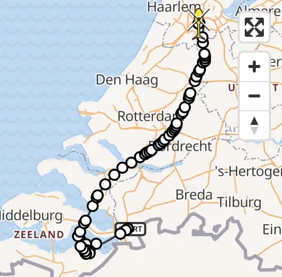 Vlucht Politiehelikopter PH-PXC van Vliegbasis Woensdrecht naar Schiphol op maandag 6 januari 2025 13:23