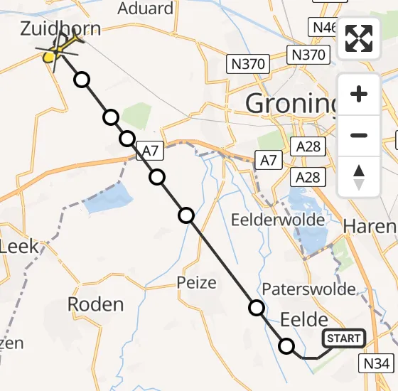 Vlucht Traumahelikopter PH-TTR van Groningen Airport Eelde naar Zuidhorn op maandag 6 januari 2025 15:03