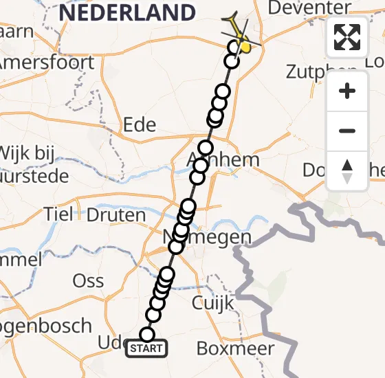 Vlucht Traumahelikopter PH-DOC van Vliegbasis Volkel naar Apeldoorn op maandag 6 januari 2025 19:54