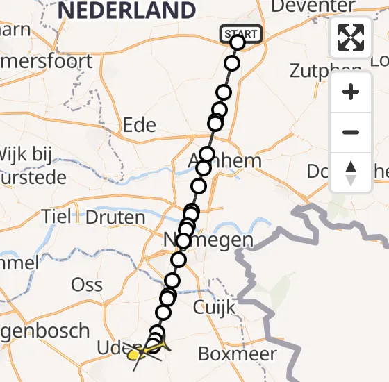 Vlucht Traumahelikopter PH-DOC van Apeldoorn naar Vliegbasis Volkel op maandag 6 januari 2025 21:01