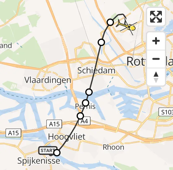 Vlucht Traumahelikopter PH-UMC van Spijkenisse naar Rotterdam The Hague Airport op dinsdag 7 januari 2025 1:47