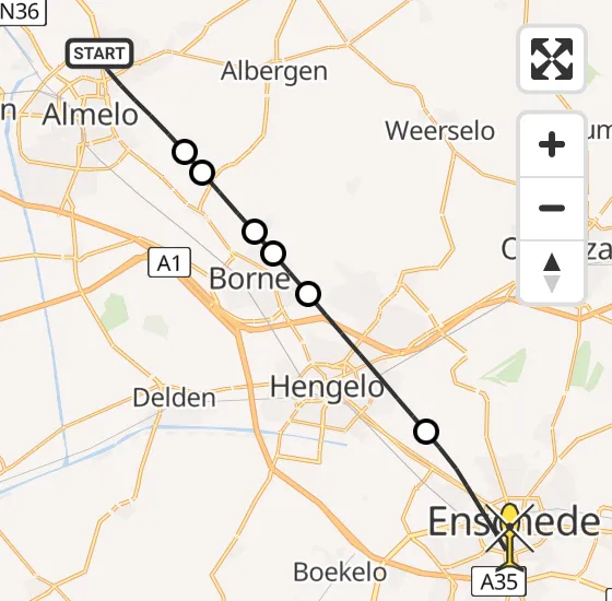 Vlucht Traumahelikopter PH-TTR van Almelo naar Enschede op dinsdag 7 januari 2025 4:46