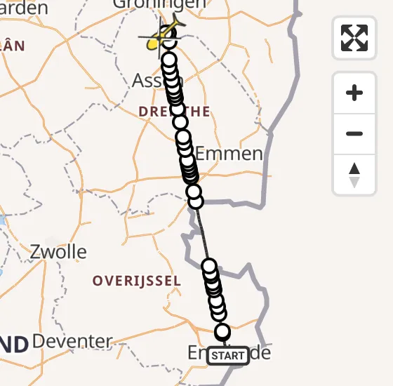 Vlucht Traumahelikopter PH-TTR van Enschede naar Groningen Airport Eelde op dinsdag 7 januari 2025 5:23