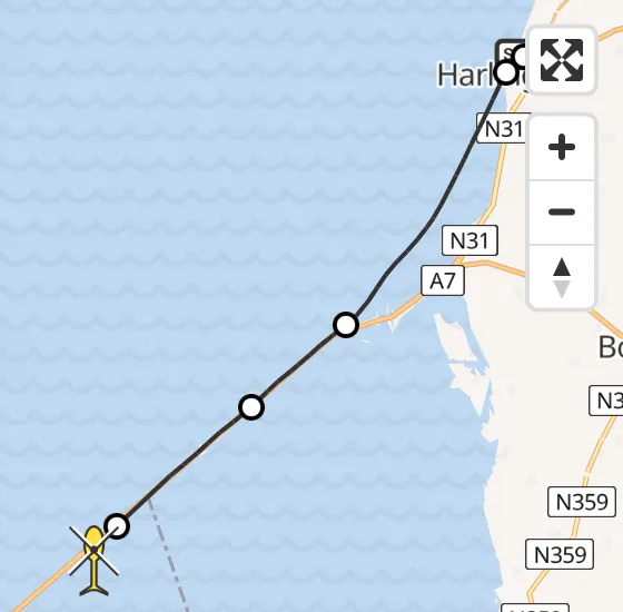 Vlucht Politiehelikopter PH-PXC van Harlingen naar Den Oever op dinsdag 7 januari 2025 11:32