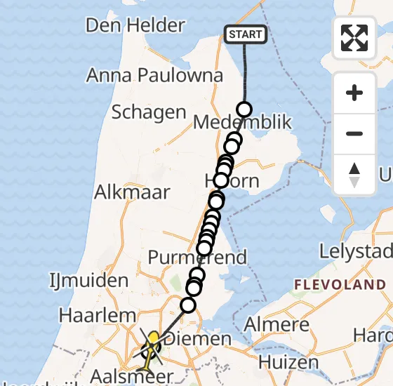 Vlucht Politiehelikopter PH-PXC van Wieringerwerf naar Schiphol op dinsdag 7 januari 2025 11:46