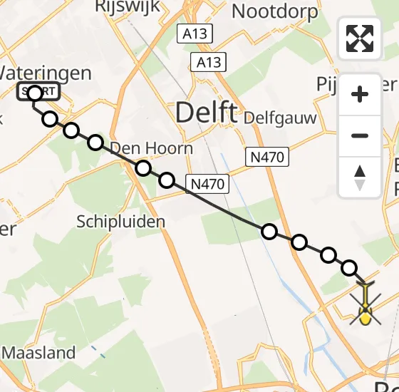 Vlucht Traumahelikopter PH-UMC van Wateringen naar Rotterdam The Hague Airport op dinsdag 7 januari 2025 13:06