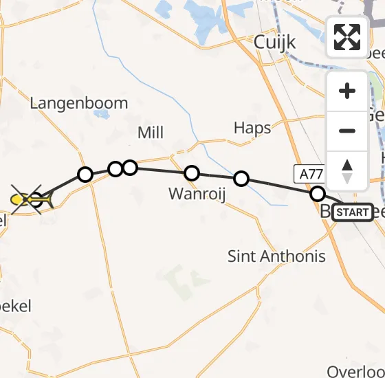 Vlucht Traumahelikopter PH-DOC van Boxmeer naar Vliegbasis Volkel op dinsdag 7 januari 2025 16:06