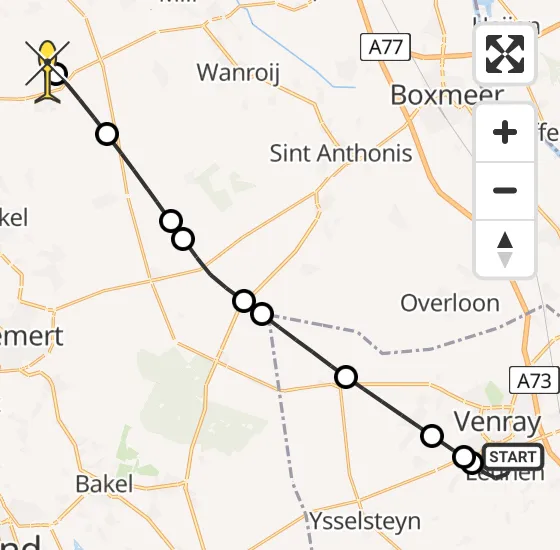 Vlucht Traumahelikopter PH-DOC van Leunen naar Vliegbasis Volkel op dinsdag 7 januari 2025 20:31