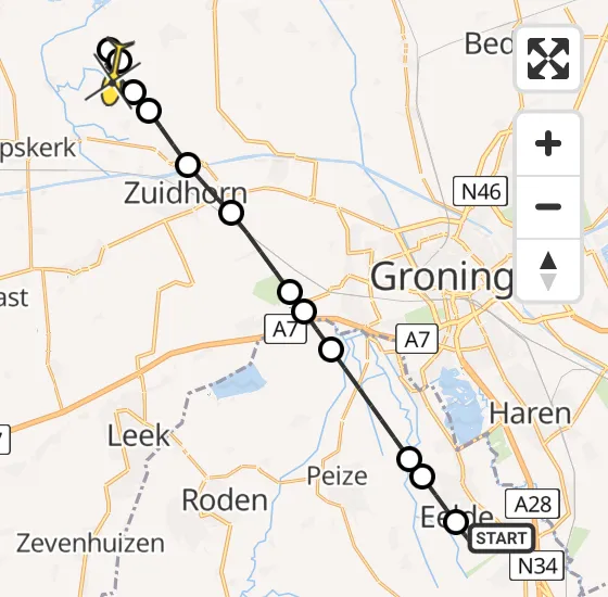 Vlucht Traumahelikopter PH-TTR van Groningen Airport Eelde naar Niehove op woensdag 8 januari 2025 1:18