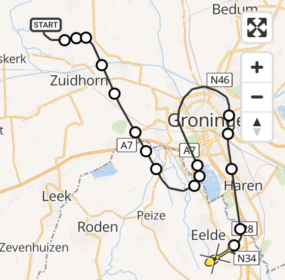 Vlucht Traumahelikopter PH-TTR van Niehove naar Groningen Airport Eelde op woensdag 8 januari 2025 2:03