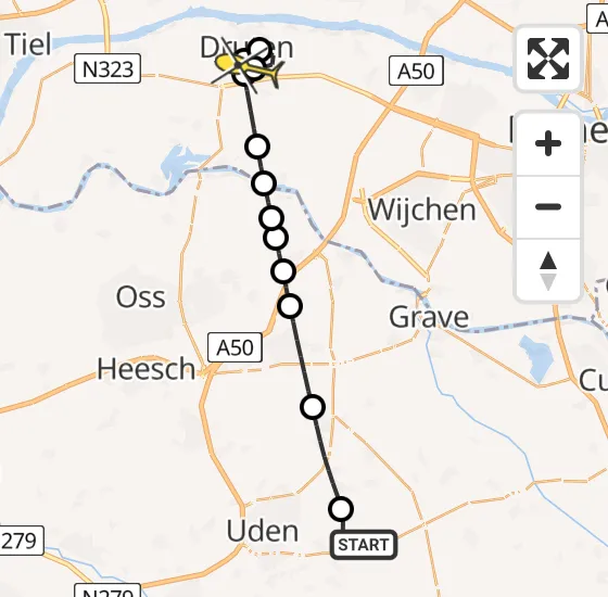 Vlucht Traumahelikopter PH-DOC van Vliegbasis Volkel naar Druten op woensdag 8 januari 2025 3:47