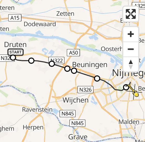 Vlucht Traumahelikopter PH-DOC van Puiflijk naar Radboud Universitair Medisch Centrum op woensdag 8 januari 2025 4:22