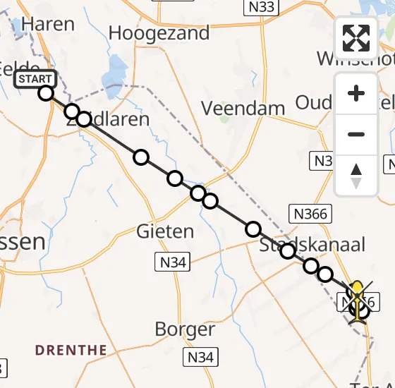 Vlucht Traumahelikopter PH-TTR van Groningen Airport Eelde naar Musselkanaal op woensdag 8 januari 2025 7:40