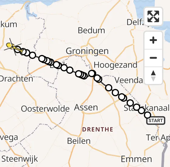 Vlucht Traumahelikopter PH-TTR van Musselkanaal naar Twijzel op woensdag 8 januari 2025 8:19