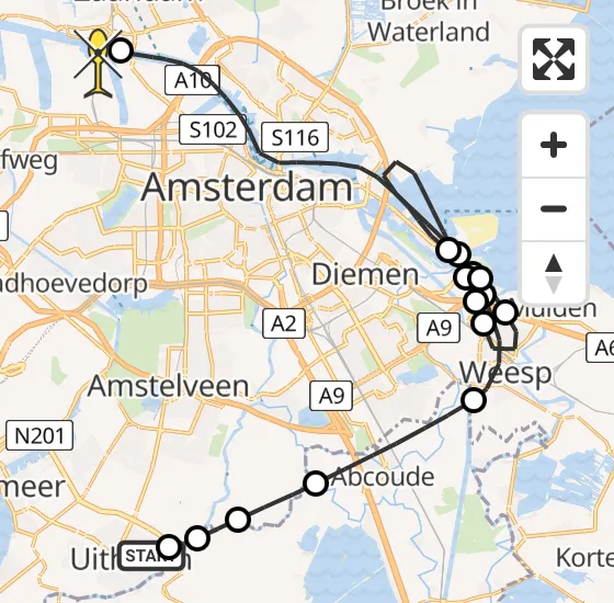 Vlucht Traumahelikopter PH-LLN van Uithoorn naar Amsterdam Heliport op woensdag 8 januari 2025 9:05