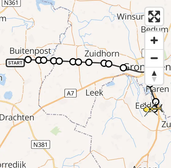 Vlucht Traumahelikopter PH-TTR van Twijzel naar Groningen Airport Eelde op woensdag 8 januari 2025 9:07