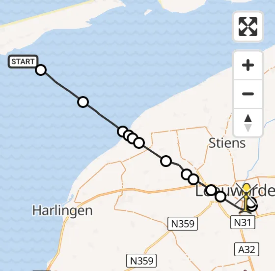 Vlucht Ambulancehelikopter PH-OOP van Formerum naar Leeuwarden op woensdag 8 januari 2025 9:17