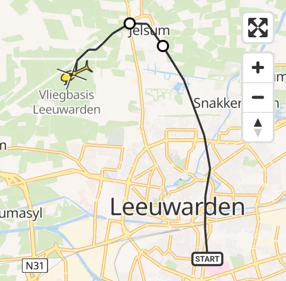 Vlucht Ambulancehelikopter PH-OOP van Leeuwarden naar Vliegbasis Leeuwarden op woensdag 8 januari 2025 9:57