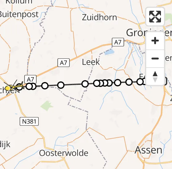 Vlucht Traumahelikopter PH-TTR van Groningen Airport Eelde naar Vliegveld Drachten op woensdag 8 januari 2025 10:29