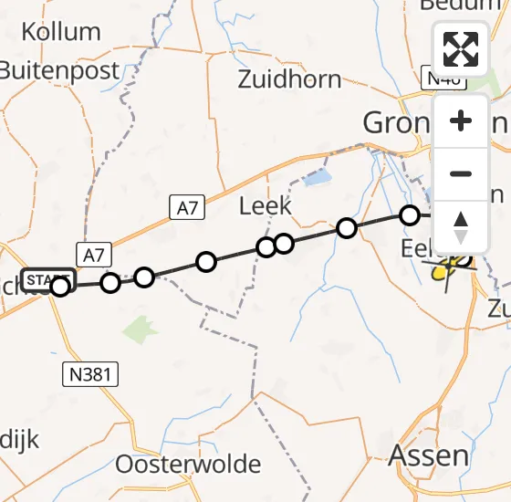 Vlucht Traumahelikopter PH-TTR van Vliegveld Drachten naar Groningen Airport Eelde op woensdag 8 januari 2025 10:45