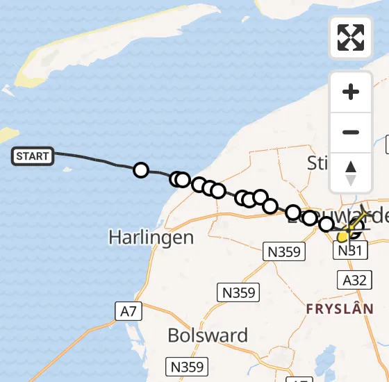 Vlucht Ambulancehelikopter PH-OOP van West-Terschelling naar Leeuwarden op woensdag 8 januari 2025 11:19