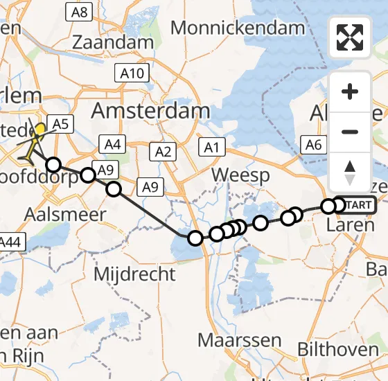 Vlucht Politiehelikopter PH-PXB van Blaricum naar Vijfhuizen op woensdag 8 januari 2025 14:21