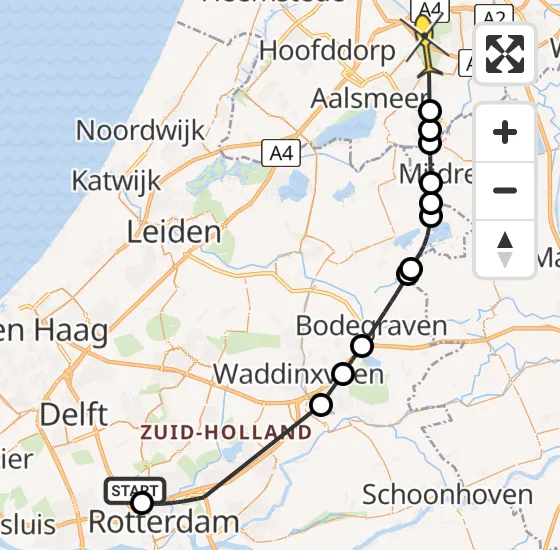 Vlucht Politiehelikopter PH-PXA van Rotterdam The Hague Airport naar Amstelveen op woensdag 8 januari 2025 14:38