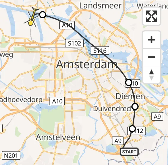 Vlucht Traumahelikopter PH-LLN van Academisch Medisch Centrum (AMC) naar Amsterdam Heliport op woensdag 8 januari 2025 15:36