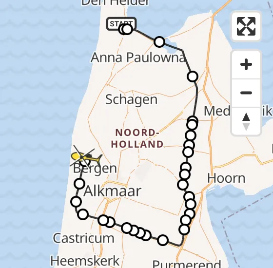 Vlucht Kustwachthelikopter PH-SAR van Vliegveld De Kooy naar Schoorl op woensdag 8 januari 2025 17:20