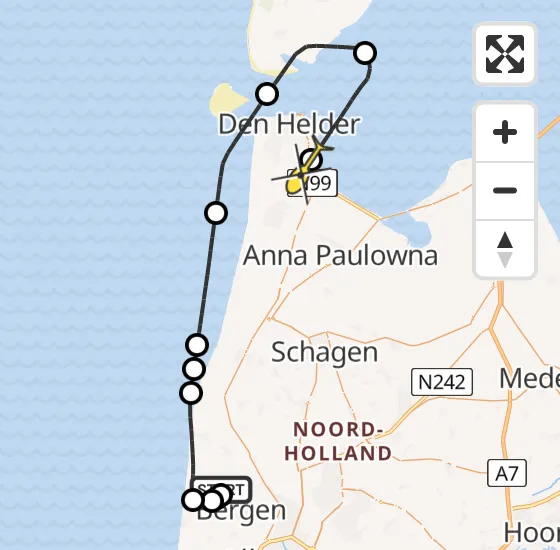 Vlucht Kustwachthelikopter PH-SAR van Schoorl naar Vliegveld De Kooy op woensdag 8 januari 2025 18:00