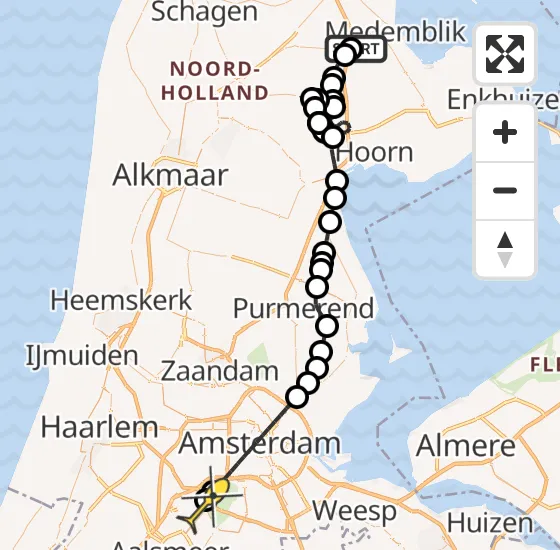 Vlucht Politiehelikopter PH-PXF van Middenmeer naar Schiphol op woensdag 8 januari 2025 19:36