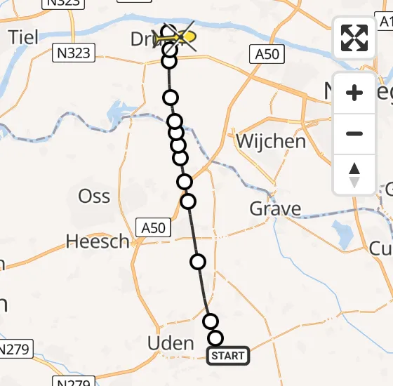 Vlucht Traumahelikopter PH-DOC van Vliegbasis Volkel naar Druten op woensdag 8 januari 2025 19:43