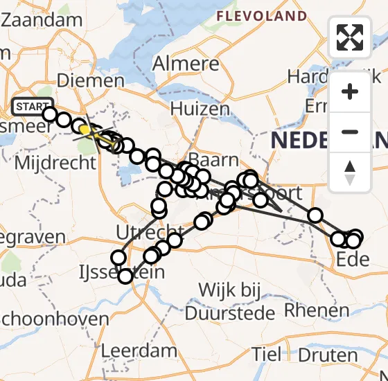 Vlucht Politiehelikopter PH-PXB van Aalsmeer naar Baambrugge op woensdag 8 januari 2025 20:17