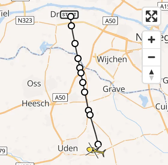 Vlucht Traumahelikopter PH-DOC van Druten naar Vliegbasis Volkel op woensdag 8 januari 2025 20:20