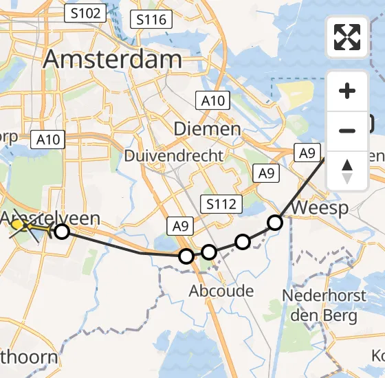 Vlucht Politiehelikopter PH-PXB van Muiden naar Amstelveen op donderdag 9 januari 2025 11:54