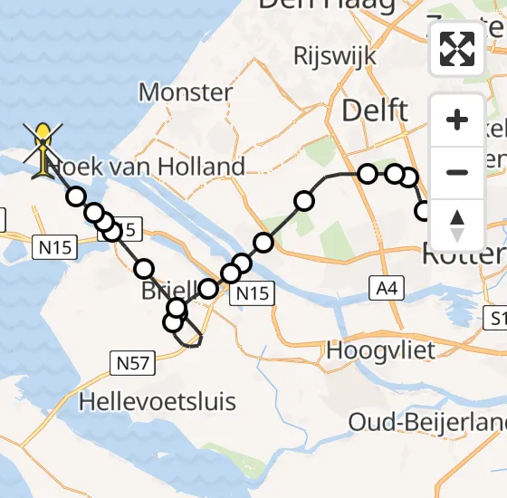 Vlucht Kustwachthelikopter PH-NCG van Rotterdam The Hague Airport naar Maasvlakte op donderdag 9 januari 2025 13:22