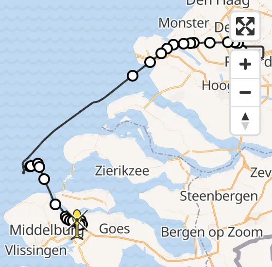 Vlucht Kustwachthelikopter PH-NCG van Rotterdam The Hague Airport naar Vliegveld Midden-Zeeland op donderdag 9 januari 2025 14:20