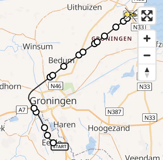 Vlucht Traumahelikopter PH-TTR van Groningen Airport Eelde naar Spijk op donderdag 9 januari 2025 14:35