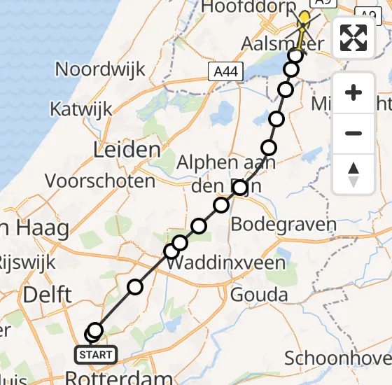 Vlucht Politiehelikopter PH-PXA van Rotterdam The Hague Airport naar Aalsmeer op donderdag 9 januari 2025 14:38