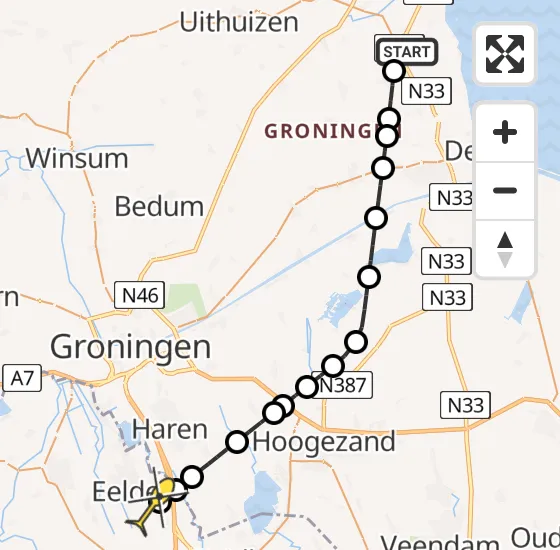 Vlucht Traumahelikopter PH-TTR van Spijk naar Groningen Airport Eelde op donderdag 9 januari 2025 15:14