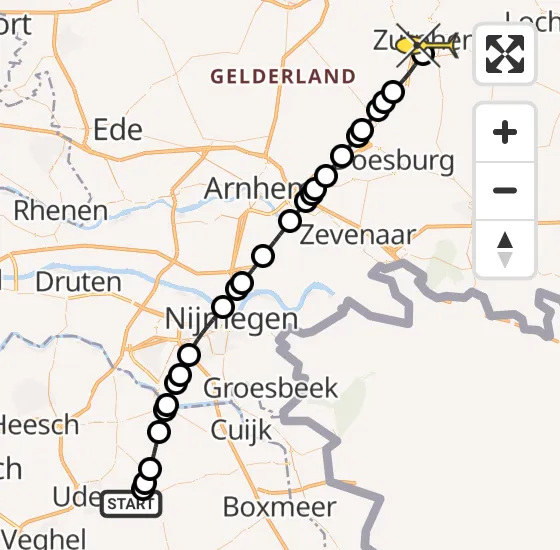 Vlucht Traumahelikopter PH-DOC van Vliegbasis Volkel naar Zutphen op donderdag 9 januari 2025 16:44